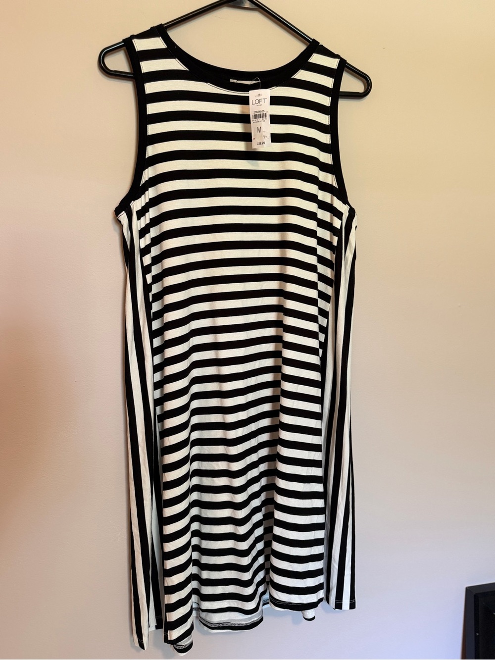 LOFT Black & White Striped Sleeveless Swing Dress